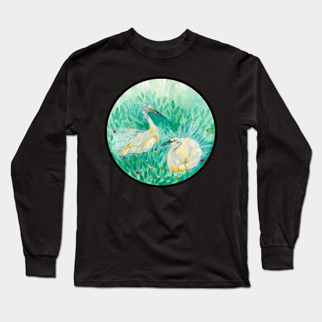 Dancing Egrets Long Sleeve T-Shirt by The Art Aroma